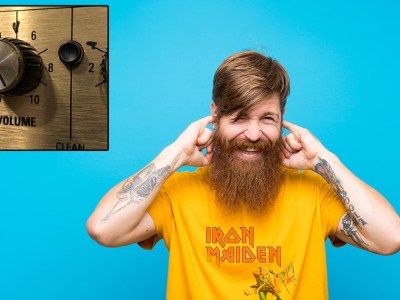 yellow shirt, blue, ginger, beard, amp, volume, guitar, marshal, spinal tap, old, ears