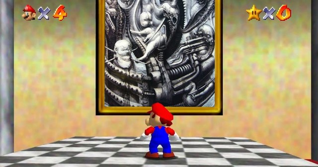 Horrified Mario Regrets Triple Jumping Into H.R. Giger Painting