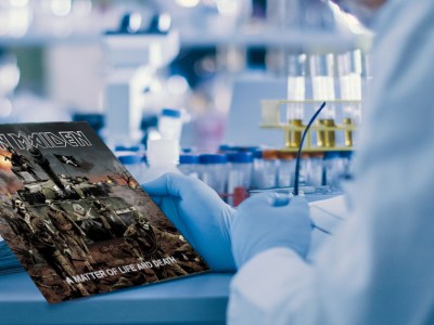 iron maiden, blue, lab, sterile, science, scientist, album, vinyl, time, cut, song