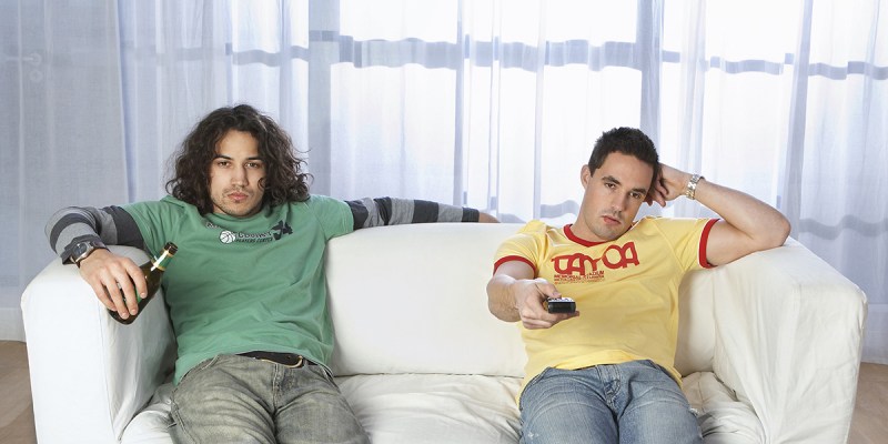 siblings, green, white couch, red, yellow, brothers, disconnected, tv, car ad, sad