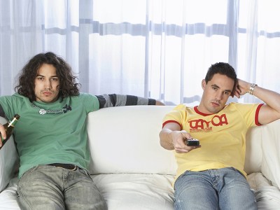 siblings, green, white couch, red, yellow, brothers, disconnected, tv, car ad, sad