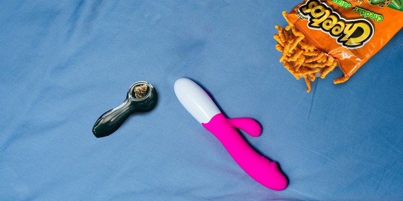 dildo, pink, Cheetos, weed, bowl, orange, blue, white, vibrator