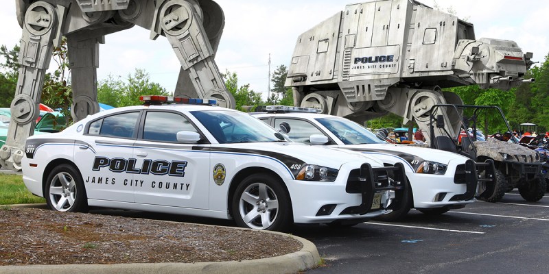 police, car, AT-AT, cannons, laser, old, decommission, military, parking lot