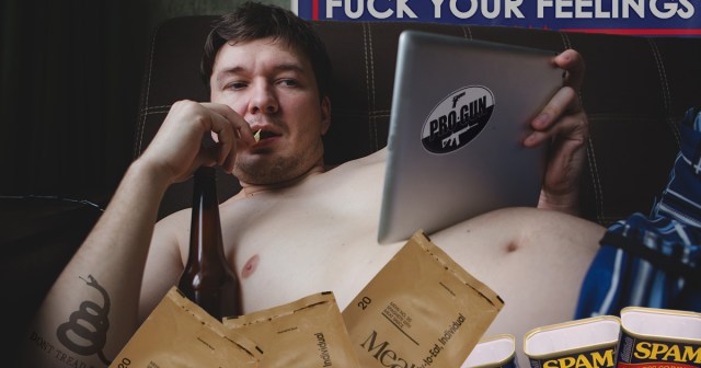 Militia Member Anxiously Eats All His Doomsday Rations While Watching Election