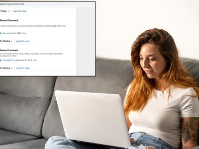 computer, girl, tattoo, brown hair, highlights, white room, song meanings, website, blog, opinion, couch