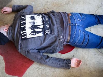 pins, jacket, stabbed