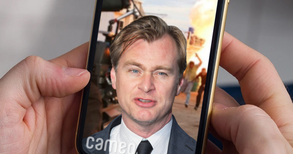 Christopher nolan, cameo, video, special effects, phone, ugly, screen, explosion, fire, action, dramatic, thriller, movie
