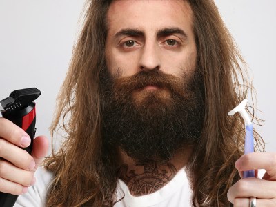 beard, metal, grow, shave, brown hair, fluffy, greasy, gross, razor, white shirt, white guy, dad