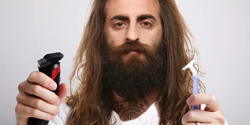 beard, metal, grow, shave, brown hair, fluffy, greasy, gross, razor, white shirt, white guy, dad