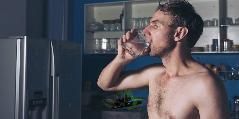 water, glass, shirtless, white guy, skinny, hairy, fridge, cold, glass, drink, late, night, bed, sip