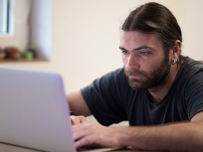 11th grader, future, lame, failure, sad, loser, long hair, zoom class, computer, old, facial hair