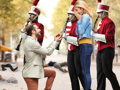 flute, band, marching band, creative, deadly, fatal, love, intense, over the top, sad, annoying, kill, propose, denim jacket, surprise