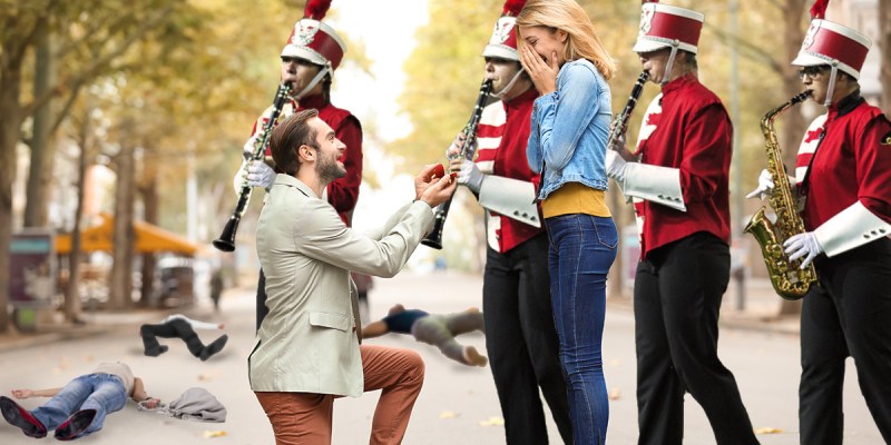 flute, band, marching band, creative, deadly, fatal, love, intense, over the top, sad, annoying, kill, propose, denim jacket, surprise