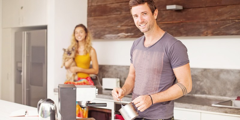 man, woman, dog, coffee, make, boil, heat, funny, sad, weird, boring, lame, brew, cup, grounds, drink, anxiety, buzz, wired, wake up