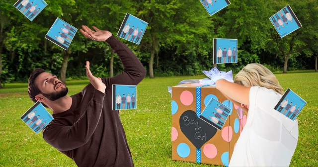 “It’s a Boy!” Shouts Couple Getting Pummeled by Blue Albums at Weezer-Themed Gender Reveal Party