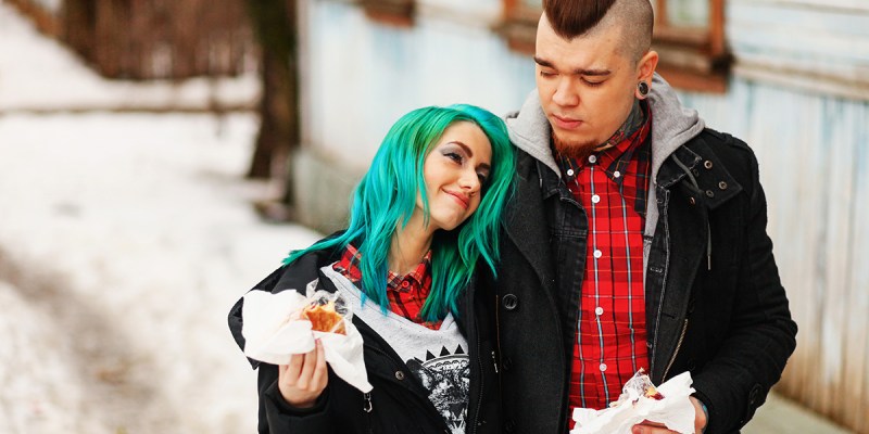 blue, hair, punk girl, burgers, eat, eat out, clean, get clean, drugs, drink, alcoholic, high, glue, sniff, coke, weed, beer, liquor, plaid, skinhead, OI