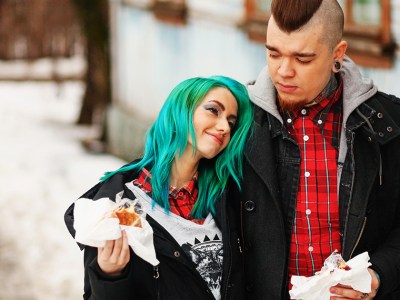 blue, hair, punk girl, burgers, eat, eat out, clean, get clean, drugs, drink, alcoholic, high, glue, sniff, coke, weed, beer, liquor, plaid, skinhead, OI
