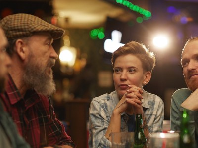 whie men, band, woman