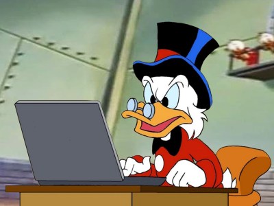 scrooge, bitcoin, pile of money