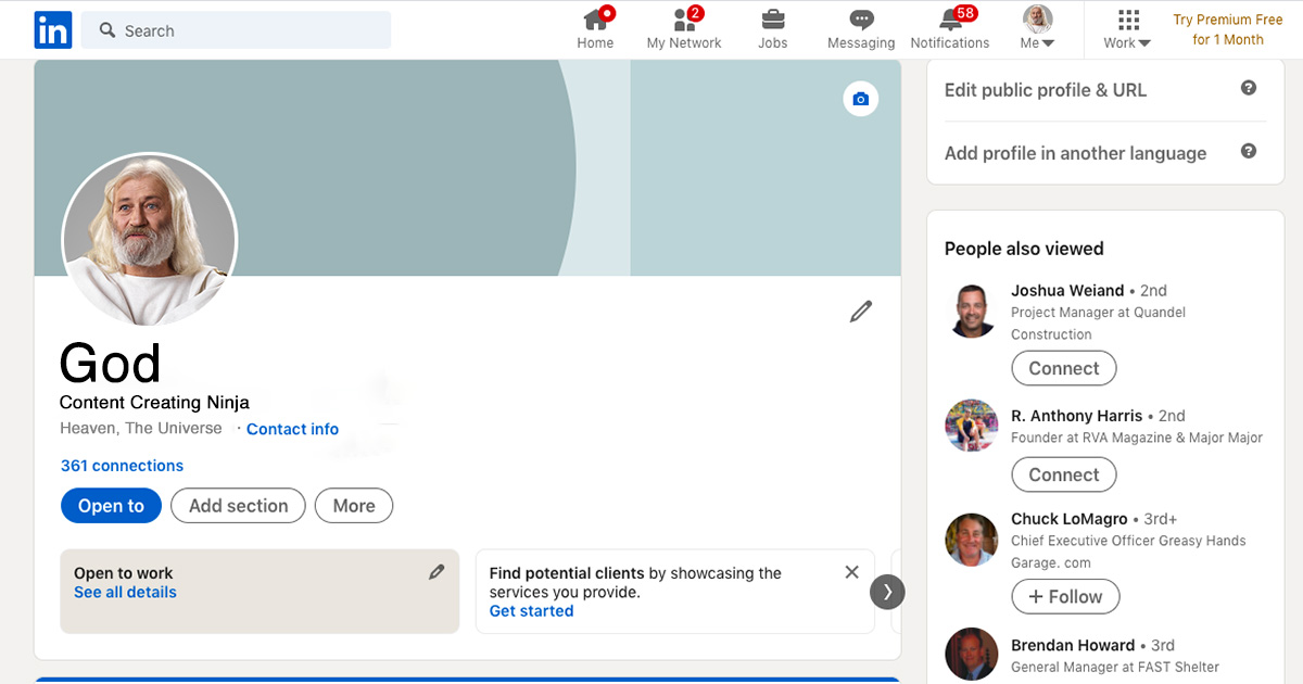 god, linkedin, content creating ninja