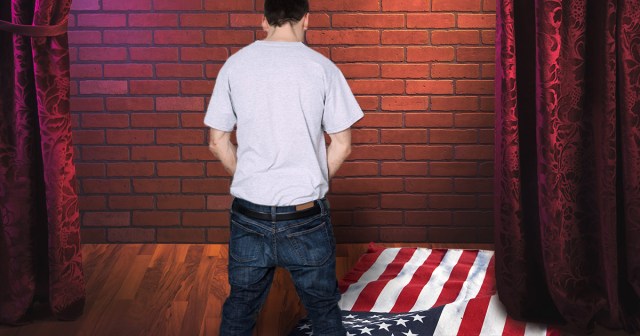Aging Performance Artist Unable To Piss on Flag Like He Used to