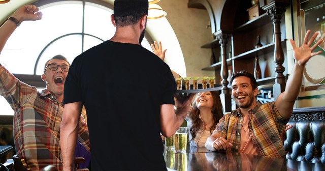 Friend Carrying Round of Shots to Table Greeted like He Returned from War