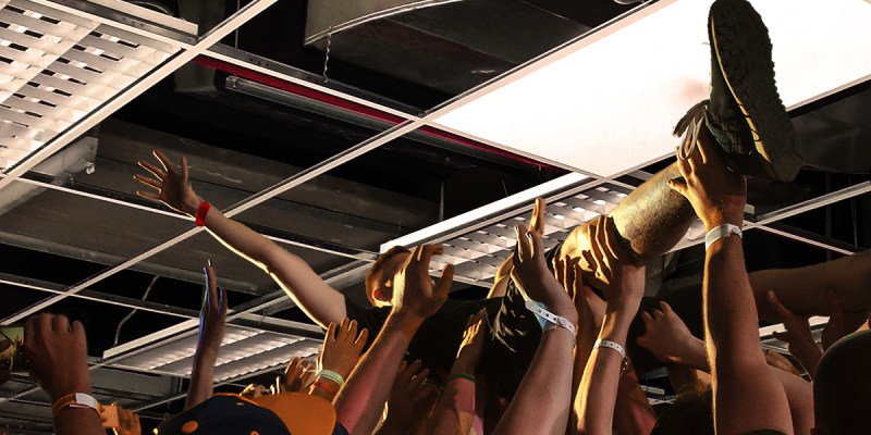 hardcore, ceiling tile, crowdsurfing