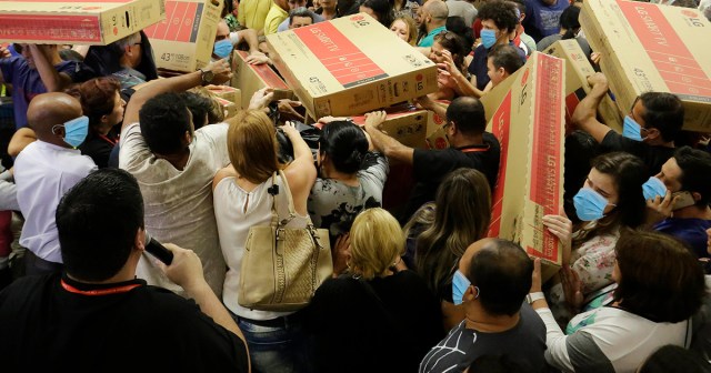 Man Thankful That Customers Trampling Him to Get 74″ Samsung TV All Wearing Masks