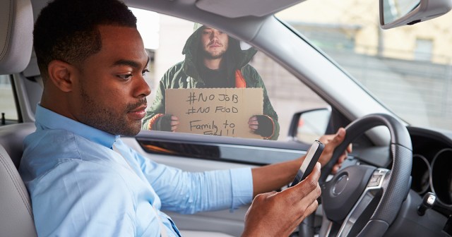 Negotiations Between Panhandler and Driver Pretending to Look at Phone Reach Stalemate