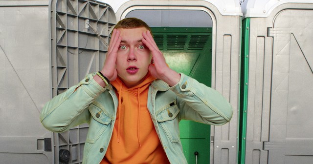 Outdoor Concertgoer Exiting Port-a-Potty Shares Uneasy Look With Next Soul in Line
