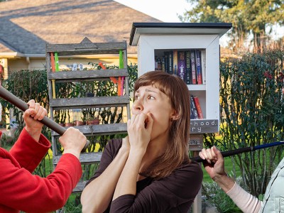 tiny, library, kneecaps