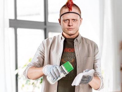 cautious, wiping down, huffing