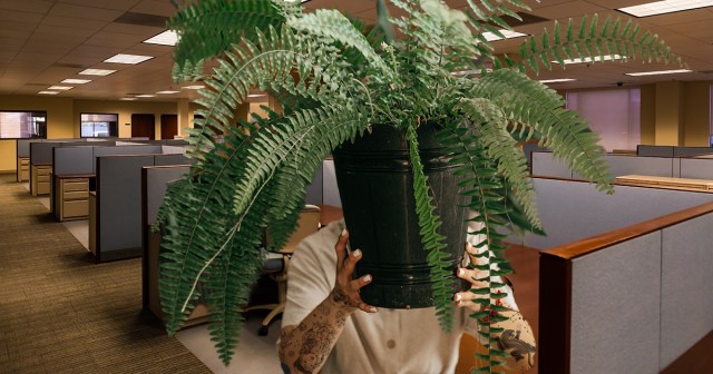 Punk Hides Tattoos at Work Simply by Always Carrying a Large Fern