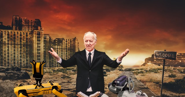 Werner Herzog Officiates Wedding Between Two Robot Dogs in Barren Wasteland Where He Summers