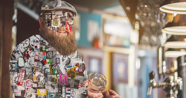 Punk Venue Bartender Covered in Stickers