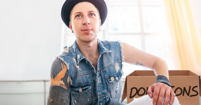 Charitable Punk Puts Half Smoked Cigarette in Donation Bin