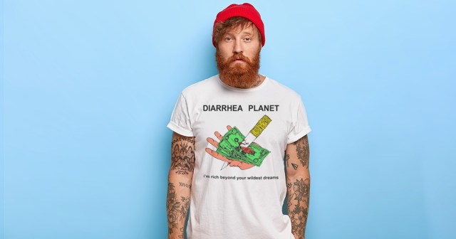 Man Hoping Diarrhea Planet T-Shirt Distracts From Goatwhore Tattoo