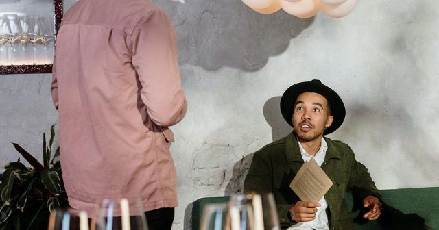 Typical! Waiter Walks Over Right As Mouth Full of Cock