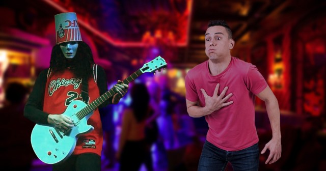 Nauseous Guy Staying Close to Buckethead Just in Case