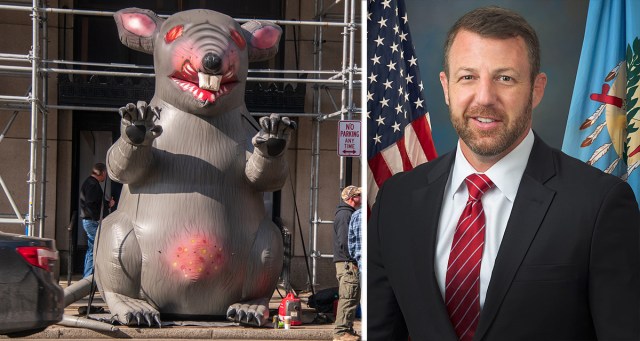 Senator Mullin Jumped by Giant Inflatable Rat in Congress Parking Lot