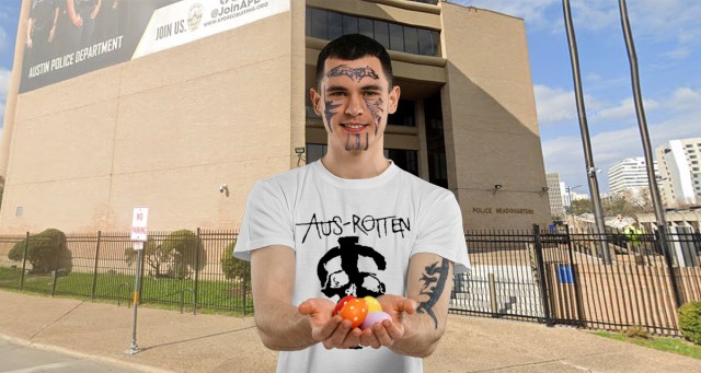 Punk Celebrates Easter by Painting Eggs Before Throwing Them at Police Station