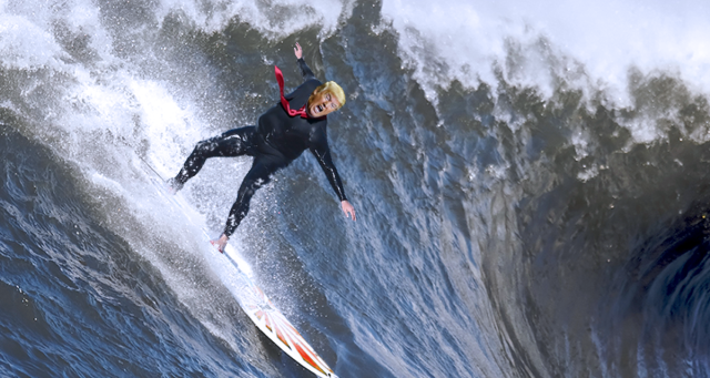 Trump Disappears Attempting to Surf Giant Wave After Fleeing to Bells Beach, Australia