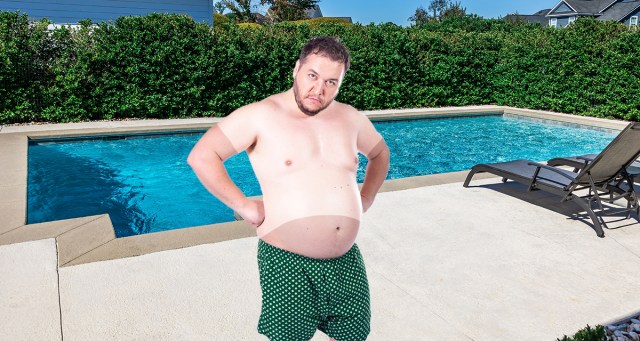 45-Year-Old Man at Pool Has Cornholio-Impression Tan Line on Gut