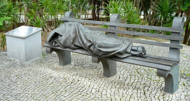 City Builds Statue of Homeless Man Sleeping On Bench to Keep Homeless From Sleeping on Bench