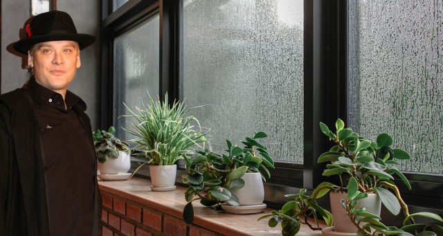 Matt Skiba Stares Out Rain Flecked Window Wondering if Mark and Travis Think About Him Too