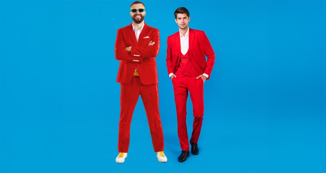 Pair of Skinny Brothers in Matching Off Color Business Suits Tired of Being Mistaken for Synth Pop Band