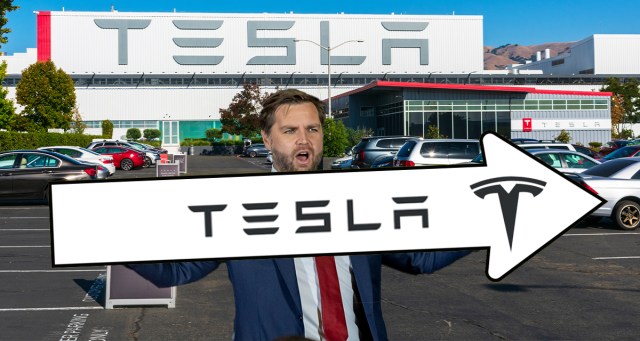 JD Vance Spotted Sign Twirling Outside Tesla Dealership