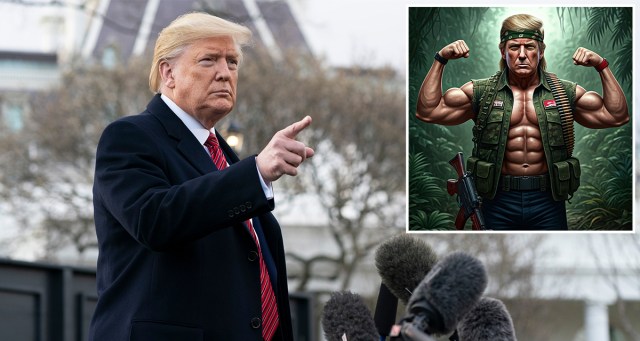 Trump Deploys 2,000 AI Images of Himself Dressed Like Rambo Directly to Facebook to Intimidate Protesters