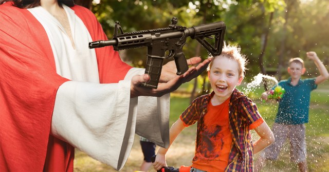 Republican Jesus Turns Squirt Guns Into AR-15s